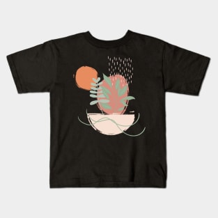 Abstract shapes lines and leaves digital design illustration Kids T-Shirt